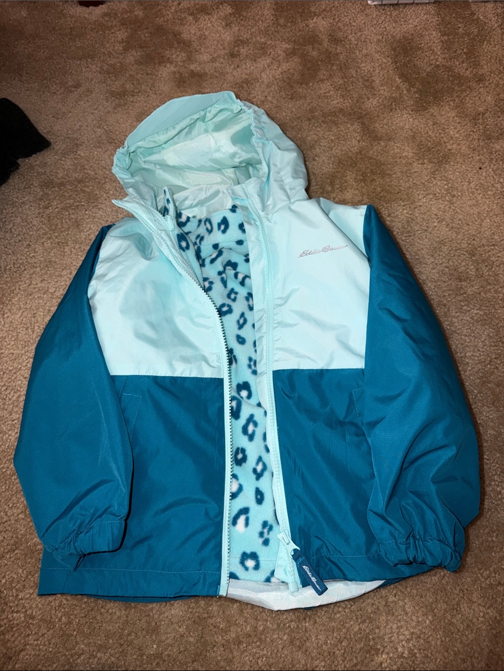 Eddie Bauer Girls' Two-Tone Teal Hooded 2 in 1 jacket